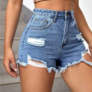 High waist ripped denim shorts
